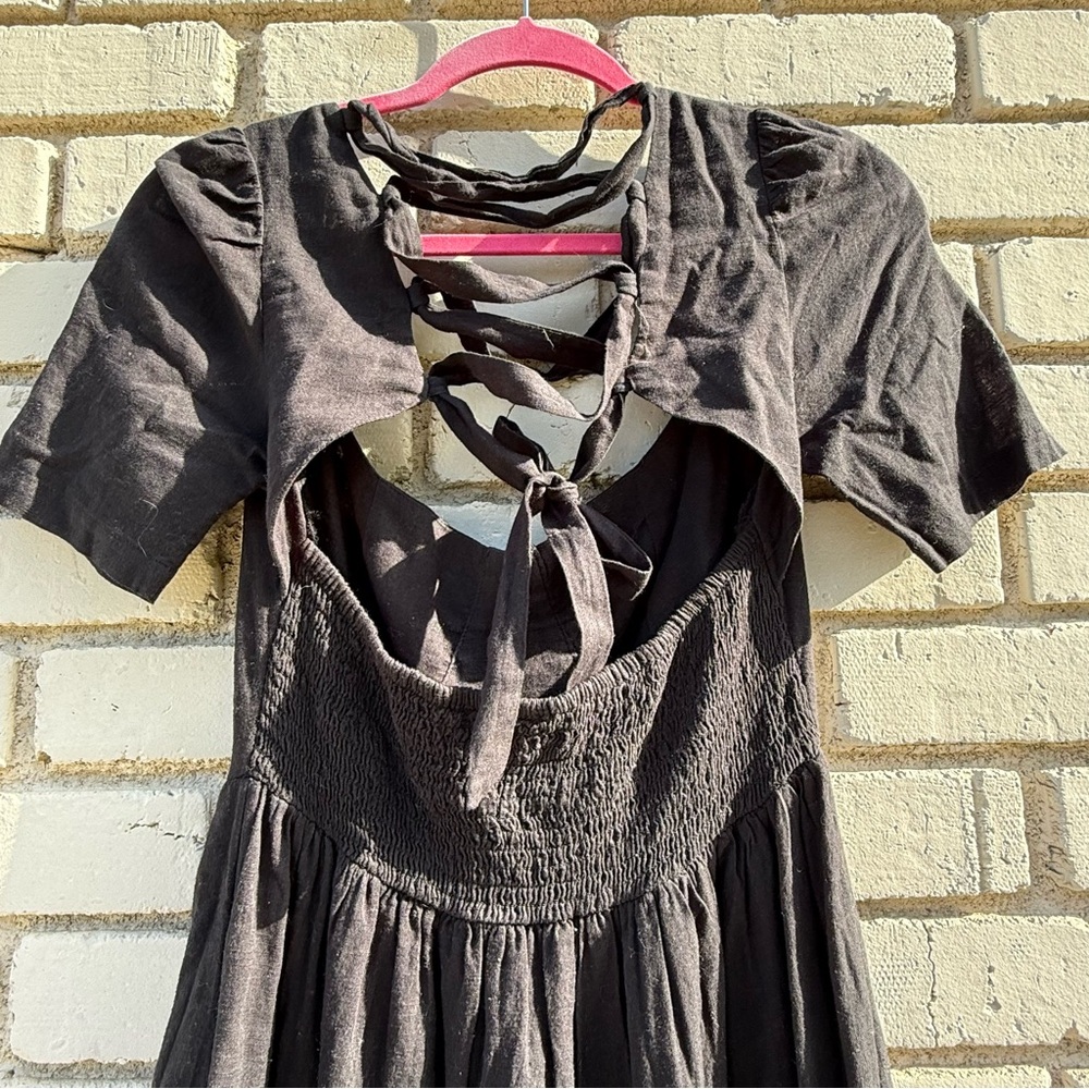Free People Lace Up Tie Back Midi Dress w/ Sweetheart Neckline in Black- Size XS - Picture 5 of 6